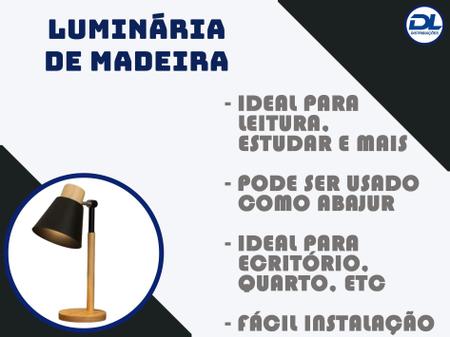 Imagem de Luminária De Mesa Quarto Leitura Decoração Base De Madeira