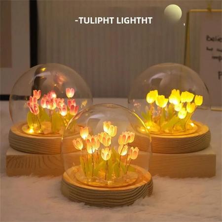 Imagem de Luminária de Mesa Tulipa LED Artesanal - Abajur para Quarto e Decoração