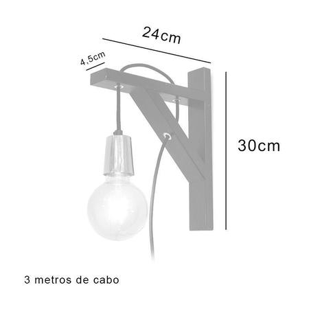 Imagem de Luminária de Parede Arandela Linha Create Preta em Madeira com Fio Tecido para 1 Lâmpada E27
