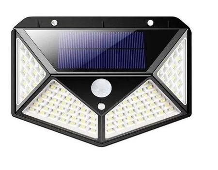 Imagem de Luminária Energia Solar Refletor Parede 100 Led Sensor Movimento Presença 3 Funções Lampada Bateria