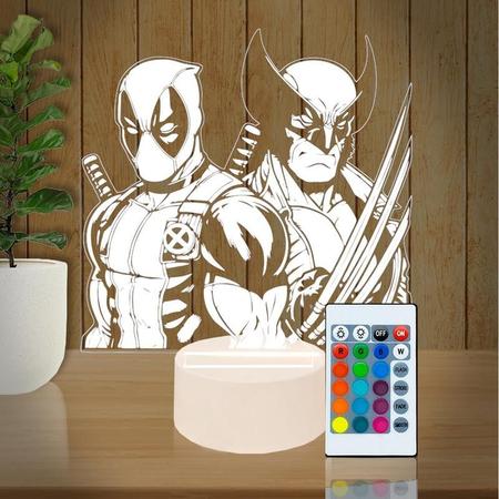 Imagem de Luminária Led 3d  Wolverine Deadpool XMen  Abajur Presente Criativo Decoração