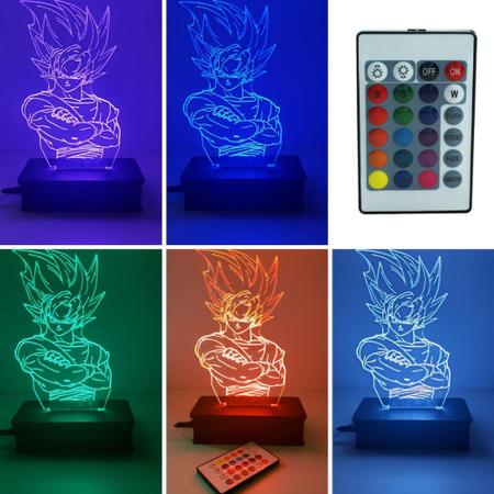 Luminária Led 3d, Goku Super Sayajin 3,16 Cores + controle, Dragon