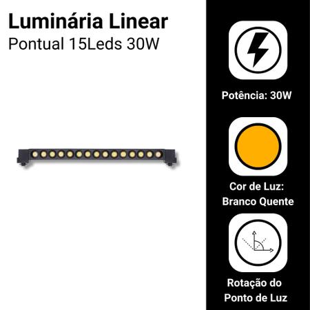 Imagem de Luminaria Led Pontual Linear Para Trilho 15leds 30w Bivolt Quente