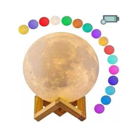 Imagem de Luminaria Lua Cheia 3D Abajur Quarto Touch Usb Luz Led Cores