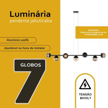 Imagem de Luminaria Lustre  Teto Sala de jantar Jabuticaba 5 metros Com 7 Vidro Globo Bivolt