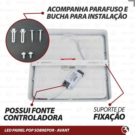 Imagem de Luminária Painel Plafon Led Quadrado Sobrepor Teto 18W Luz Branco Frio 6500K - AVANT