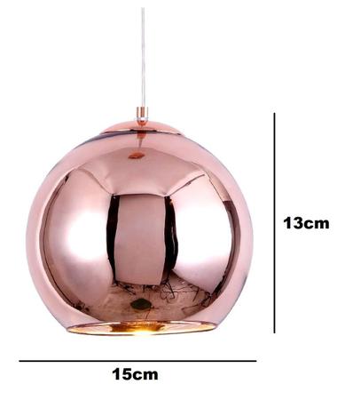 Imagem de Luminária Pendente 15cm Globo Vidro Bola Dixon Led Teto Espelhada Rose Gold Gimpo MH601-15RG