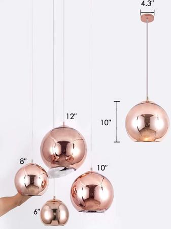 Imagem de Luminária Pendente 15cm Globo Vidro Bola Dixon Led Teto Espelhada Rose Gold Gimpo MH601-15RG