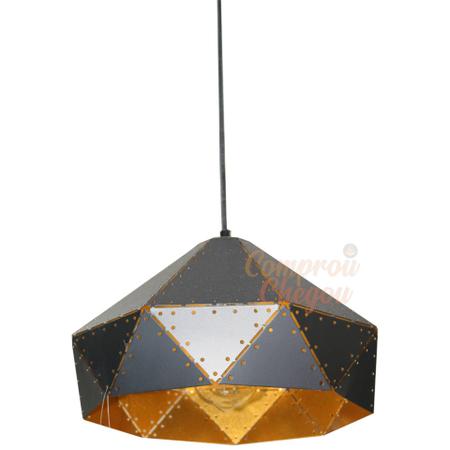 Imagem de Luminária Pendente Alumínio Preto e Dourado 32cm Lindo Lustre