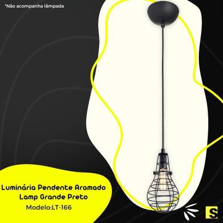 Imagem de Luminária Pendente Aramado Lamp Grande Preto Ref: Lt-166 - Luxtek