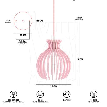 Imagem de Luminária Pendente Duplo Madeira Nacar 18cm CR Rosa Claro