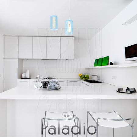 Imagem de Luminária Pendente Duplo Madeira Paladio CR Azul Claro Sala