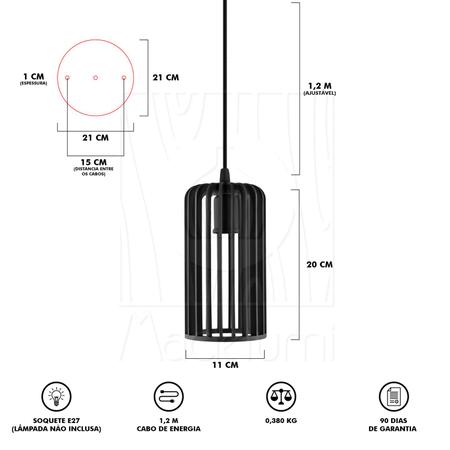 Imagem de Luminária Pendente Duplo Madeira Paladio CR Preto Sala