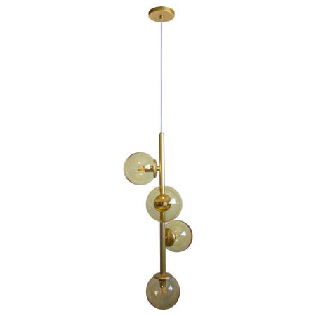 Imagem de Luminária Pendente Galha Dourado 4 Globos Vidro Âmbar 12Cm