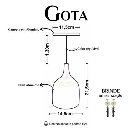 Imagem de Luminária Pendente Gota Com Interior Laranja Com Fiação 110/220v