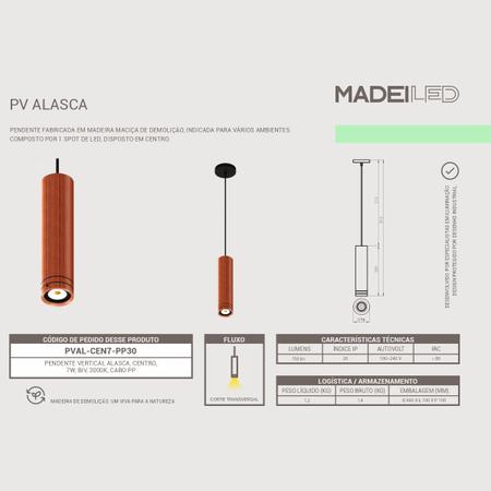 Imagem de Luminária Pendente Madeira LED Alasca Spot 7W Bivolt