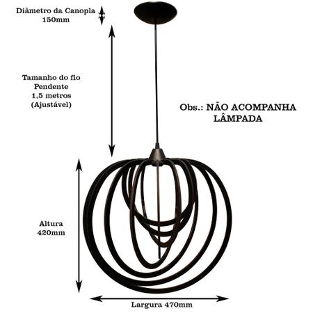 Imagem de Luminária Pendente Teto Sala Cozinha Moderno Circular Preto