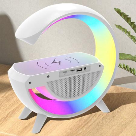 G SPEAKER 4 em 1 Luminária RGB Caixa de Som Bluetooth Carregador Sem fio  por Indução 15W Relógio Despertador Smart Station Bivolt