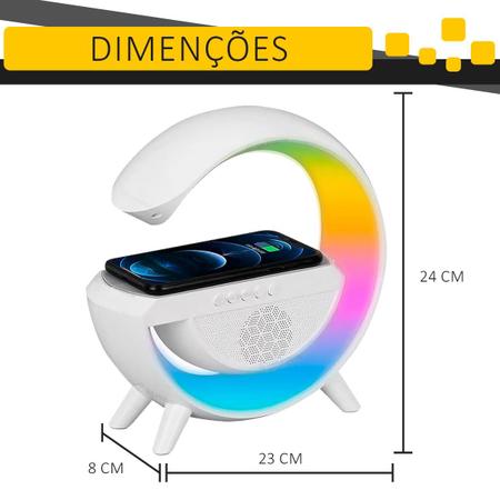 Imagem de Luminaria RGB Caixinha Carregador Indução Branca Speaker G