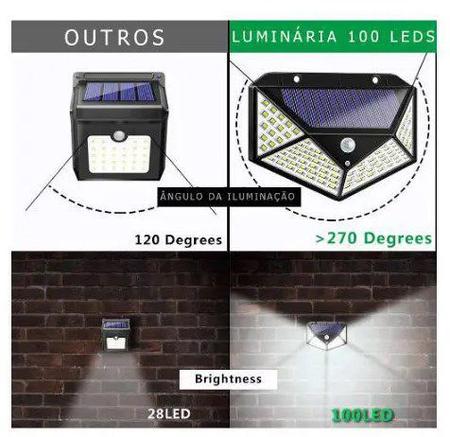 Imagem de Luminária Solar 100 Leds Com Sensor Presença Sem Fio à Prova D' água Chuva Externa 3 Modos Kit Com 2und.