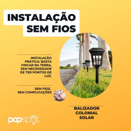 Imagem de Luminária Solar Balizador Espeto de Jardim Colonial Preto Decoração Jardim LED Branco Frio 6000K