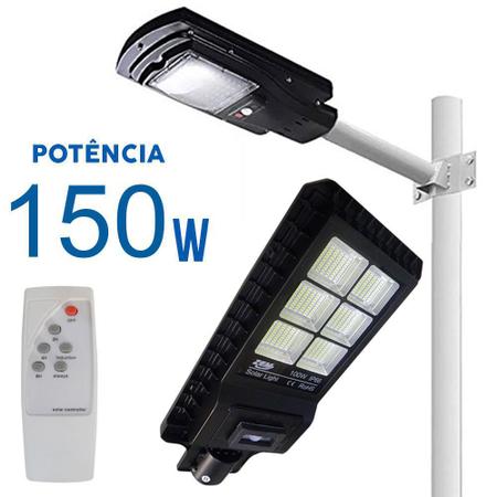 Imagem de Luminaria Solar LED Placa Fotovoltaica 150W Refletor Poste Luz Sensor Resiste Agua