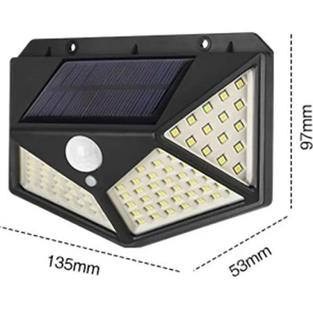 Imagem de Luminaria Solar Sensor Movimento Automatico 100 Leds 3 Funçoes Kit 4 Unid Lampada Economica Sol Segurança Iluminaçao Rua Andarela Casa Garagem