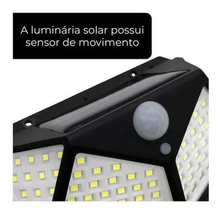 Imagem de Luminaria Solar Sensor Movimento Presença Parede 100 LEDs Lampada Refletor Resistente Agua