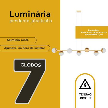 Imagem de Luminaria Teto Pendente Jabuticaba Dourado 7 Globos 5m Fio