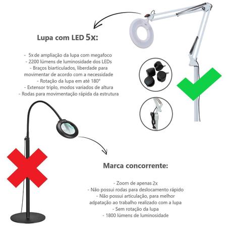 Imagem de Lupa Luminária Led 5X Estética Cílios Com Rodas Articulada