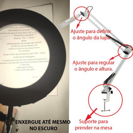 Imagem de Lupa Mesa Luminaria Articulada Zoom 5X Estetica Spa Estudio Salao Beleza Design Sobrancelha Tatuagem Reparo Manutençao