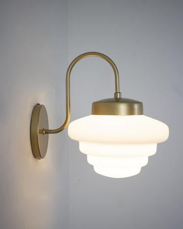 Imagem de Lustre Arandela Dourada Escada Colmeia Retro Vidro Branco 143