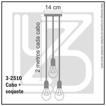 Imagem de Lustre Aranha com 3 Pendentes  (2m cabo preto + soquetes + canopla)