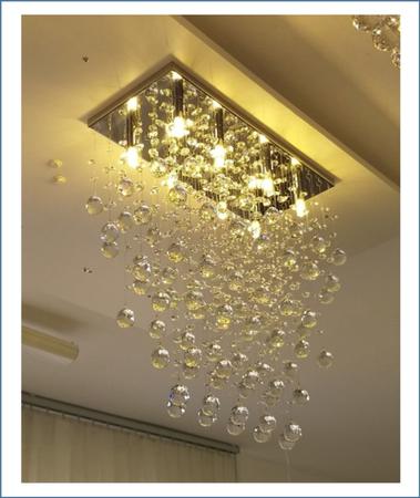 Imagem de Lustre de cristal inox polido retangular luminaria para decoração e iluminação sala jantar e estar