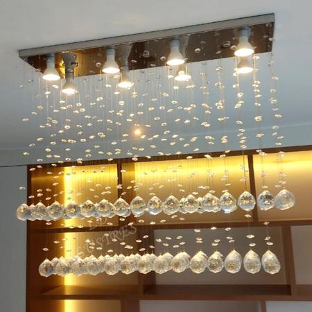Imagem de Lustre de cristal para sala de jantar/estar com 70cm de altura,base de inox espelhado 20x70cm