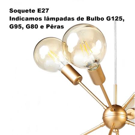 Imagem de Lustre para Sala Moderno Dourado 8 Lâmpadas Pendente Sputnik