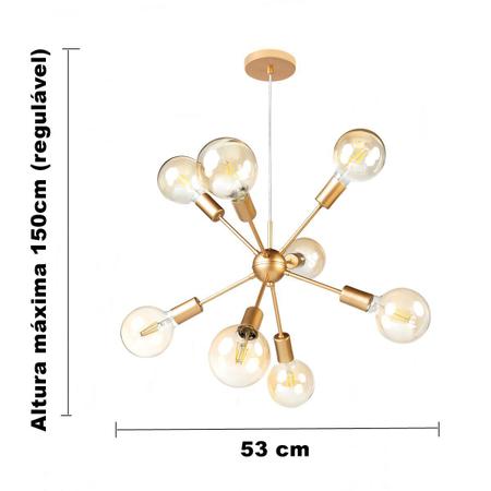 Imagem de Lustre para Sala Moderno Dourado 8 Lâmpadas Pendente Sputnik