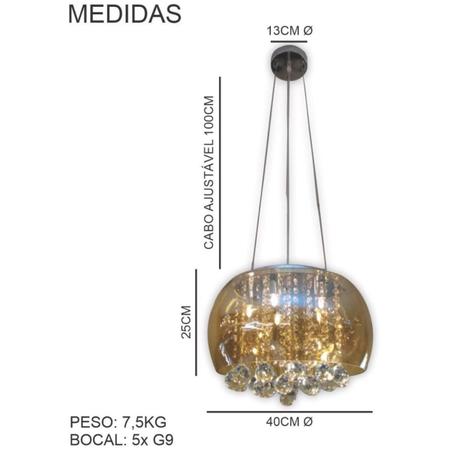Imagem de Lustre Para Sala, Quarto, Cozinha 40cm Âmbar + lâmpadas