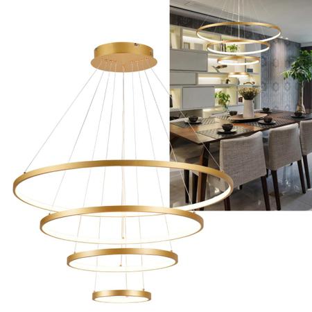 Imagem de Lustre Pendente 4 Anéis Arcos Dourados Led Moderno Mesa Escada Pé Direito Duplo 80cm 3000K Branco Quente Luz Amarela Bivolt 110V 220V