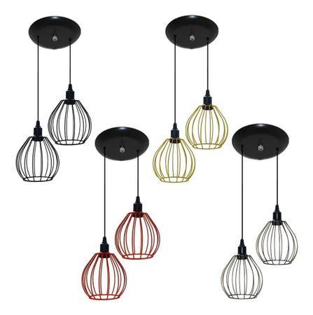 Imagem de Lustre Pendente Aramado Retro Modelo Balão - 02 Juntos Na Mesma Canopla - Mesa de Jantar Sala Quarto