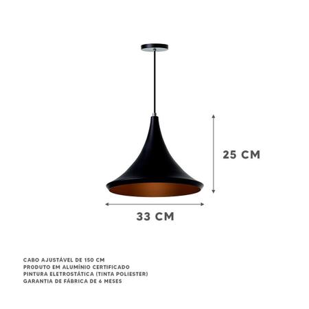 Imagem de Lustre Pendente Chapéu Chinês 33Cm Preto Alumínio