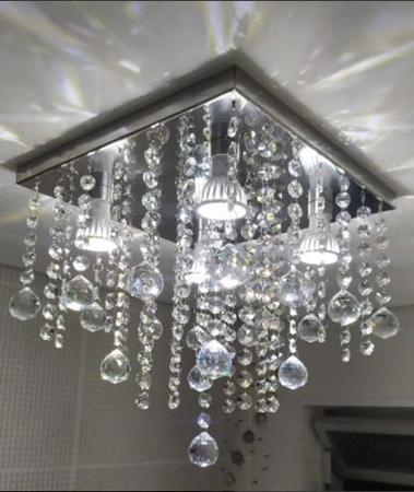 Imagem de Lustre Pendente cristal acrílico de alto brilho 30x30cm sala de estar, sala de jantar, cozinha, lustres