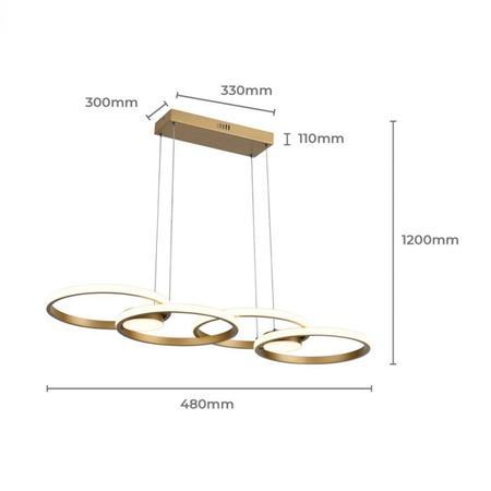 Imagem de Lustre Pendente Led 48w Moderno 3 Em 1 Dourado - Ideal para sala de jantar, sala de estar, quarto, varanda