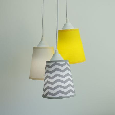 Imagem de Lustre Pendente Luminária Cacho Chevron Cinza Bege e Amarelo