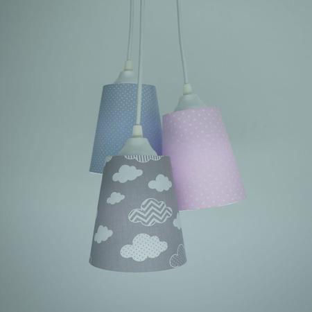 Imagem de Lustre Pendente Luminária Infantil Tecido Nuvens Cinza e Rosa