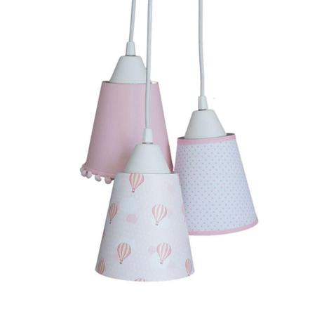 Imagem de Lustre Pendente Luminária Nuvens E Pompons Rosa E Branco