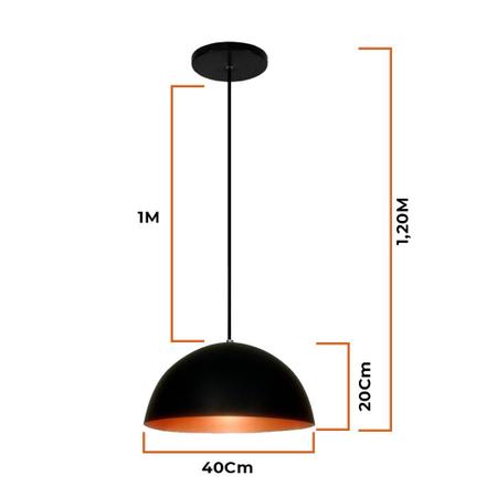 Imagem de Lustre Pendente Meia Lua 40Cm Alumínio Preto Cobre