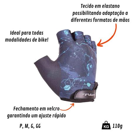 Imagem de Luva Ciclismo Gel Dedo Vazado Energy Preto Celeste Poker