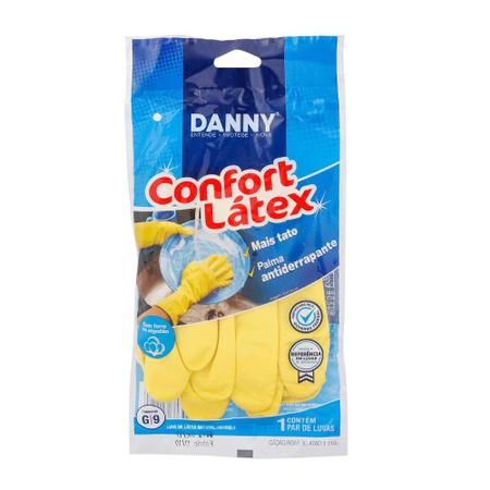 Imagem de Luva Confort Látex Amarela P, M, G Danny CA 15532 Para limpeza, higiene e trabalhos gerais