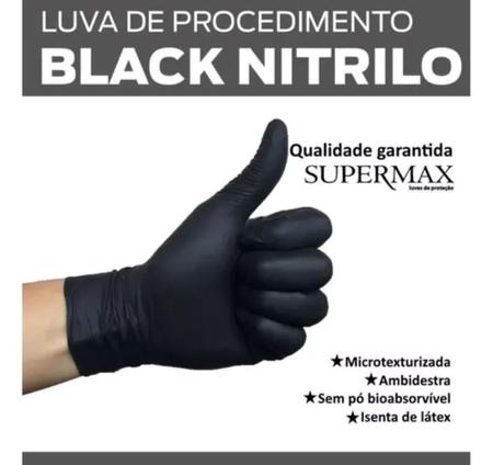 Imagem de Luva Descartável Nitrílica Sem Pó Preta Black Supermax